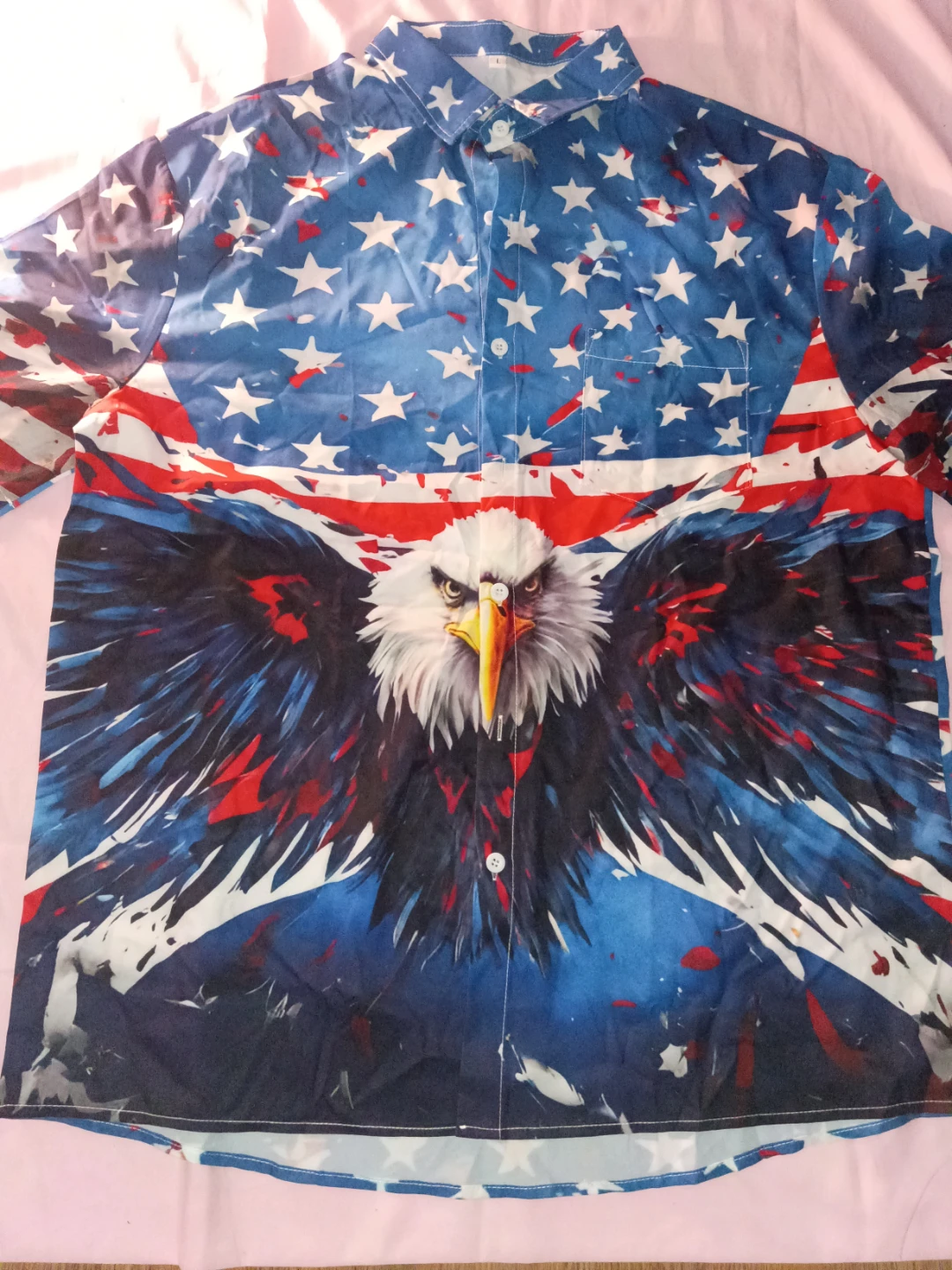 Men's Eagle & USA Flag Print Button-Up Shirt - photo 2