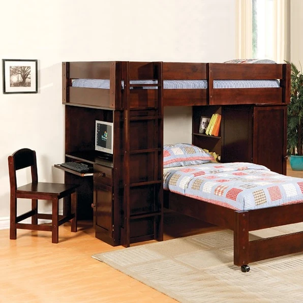 Wooden Loft Bed with Desk and Storage
