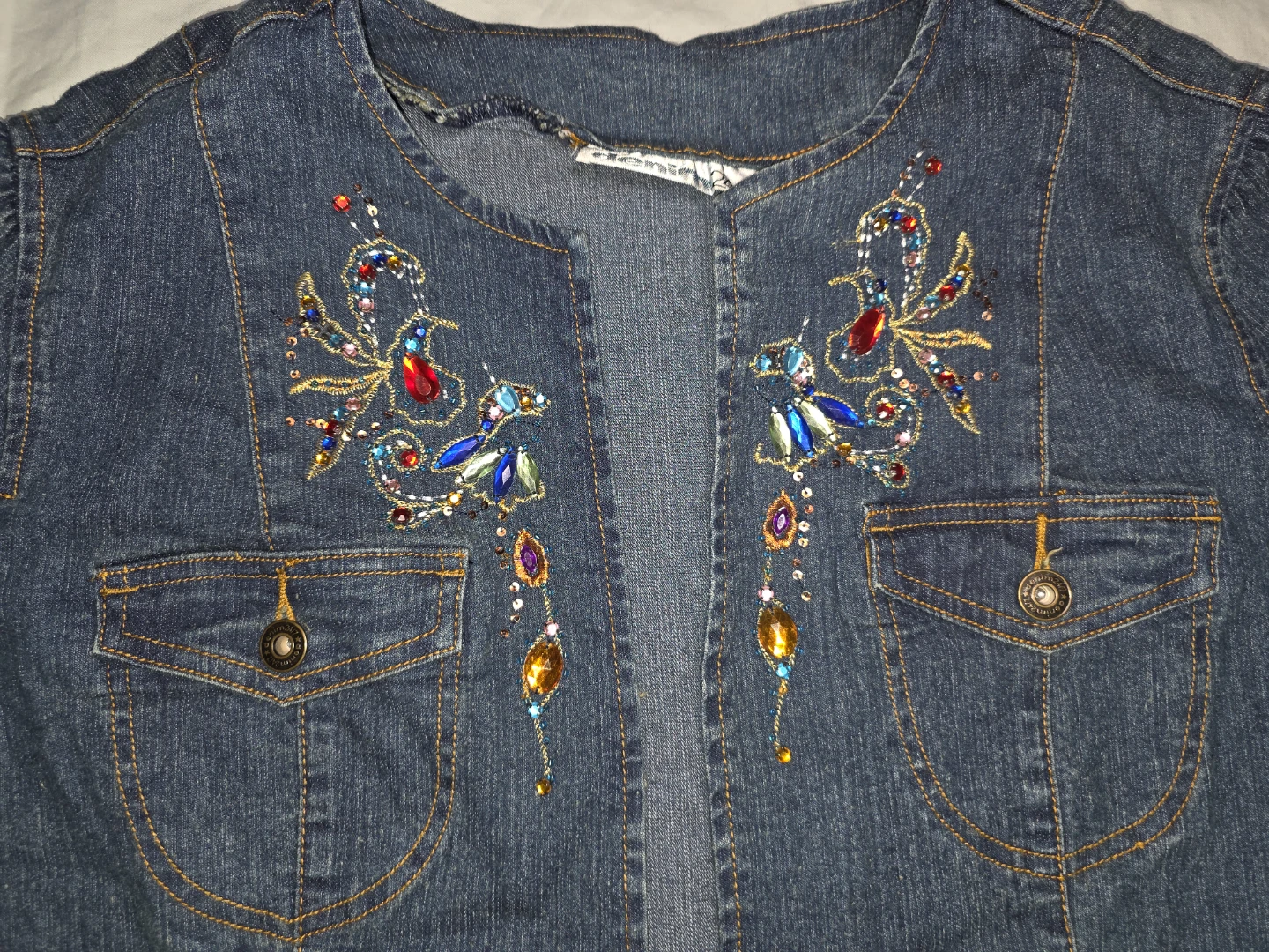 Denim jacket with rhinestones and embroidery size 16W