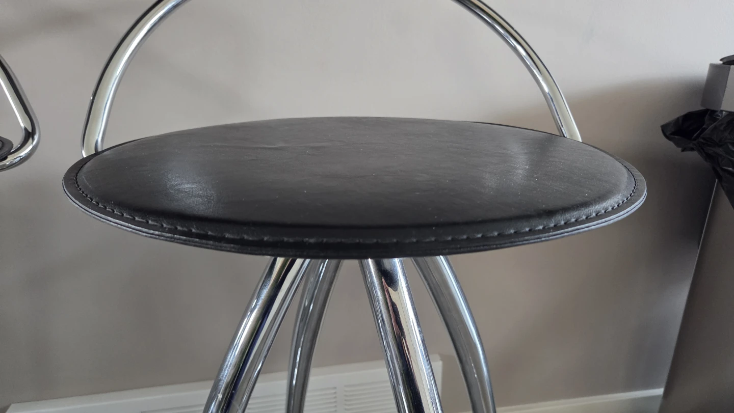 Set of 3 Black Leather bsr Stools - photo 2