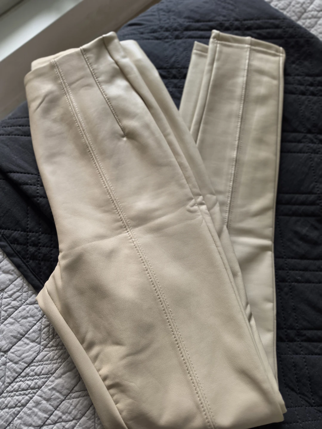 New Look Beige Faux Leather Leggings Size US 2