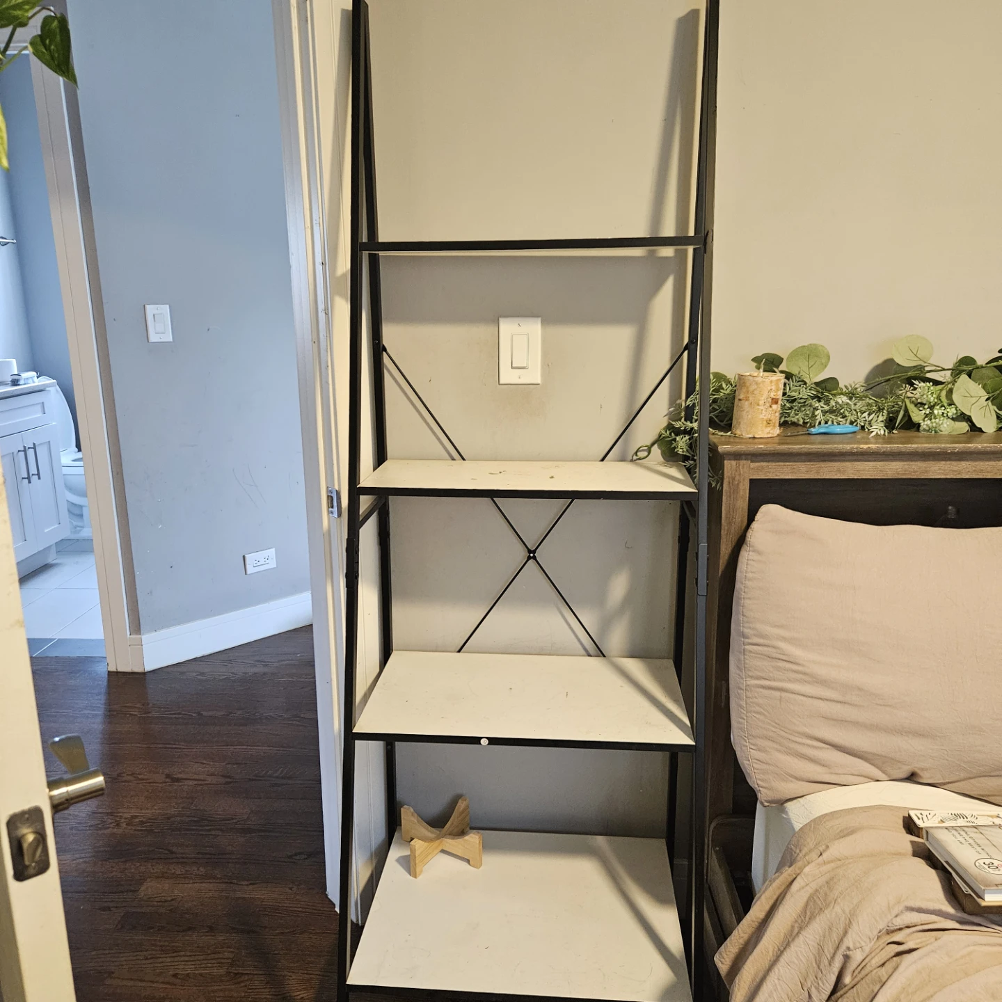 Ladder Shelf - Black Metal Frame, White Shelves