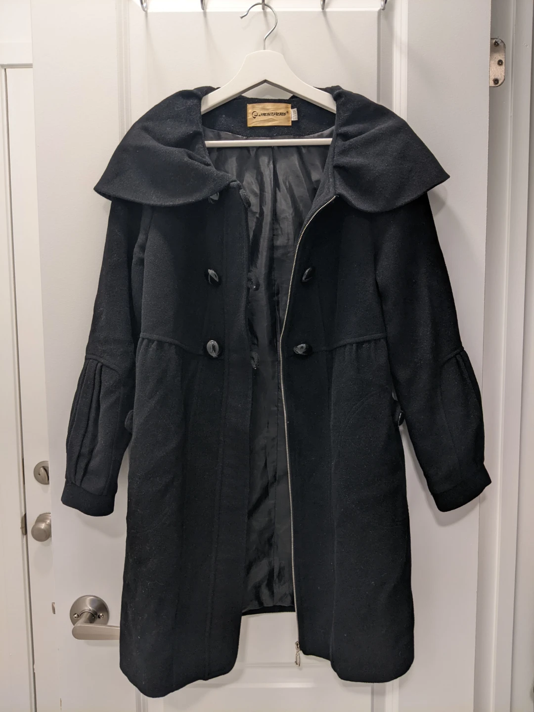 Black Mid-Length Wool Coat with Hood - photo 3