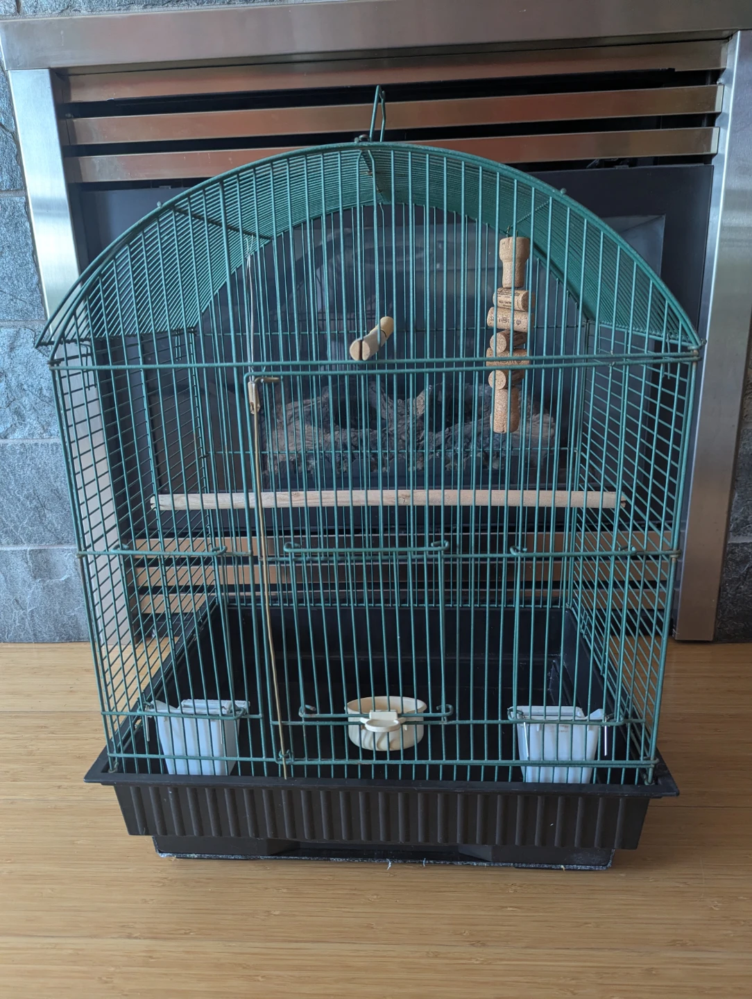 Teal Bird Cage with Perches and Feeders