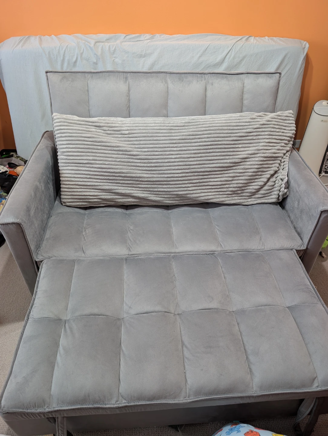 Grey Velvet Futon Sofa Bed