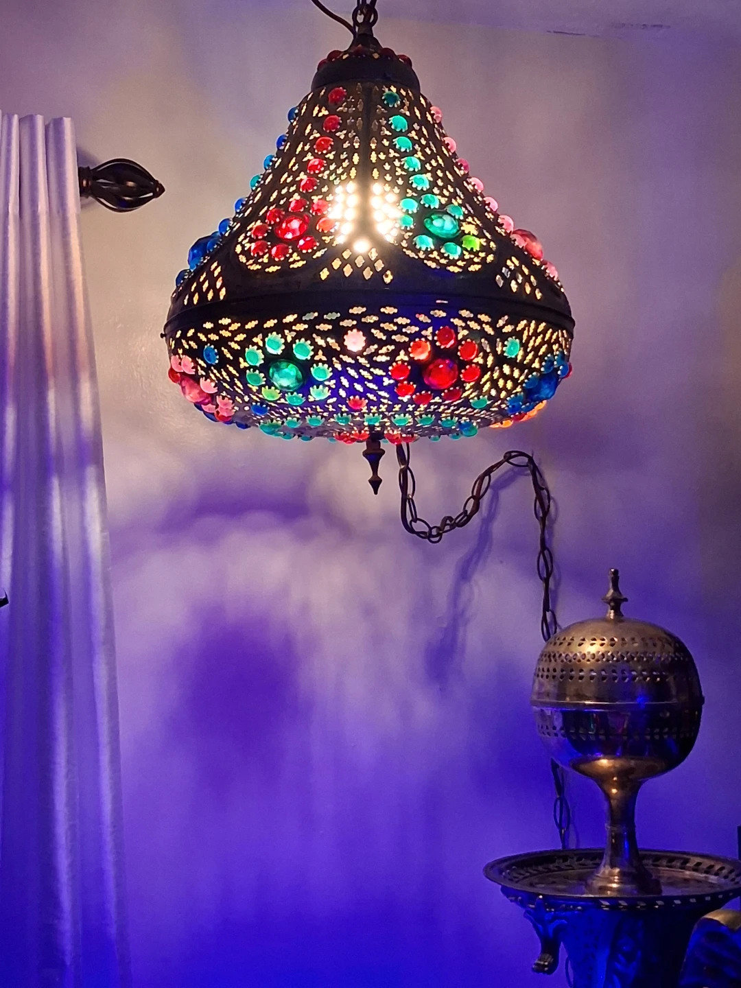 Syrian Brass and Glass Swag Lamp - photo 2