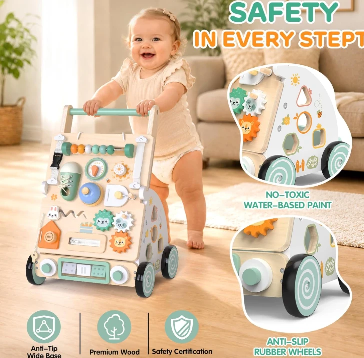Hewaurion 2-in-1 Wooden Baby Walker & Detachable Busy Board - photo 4