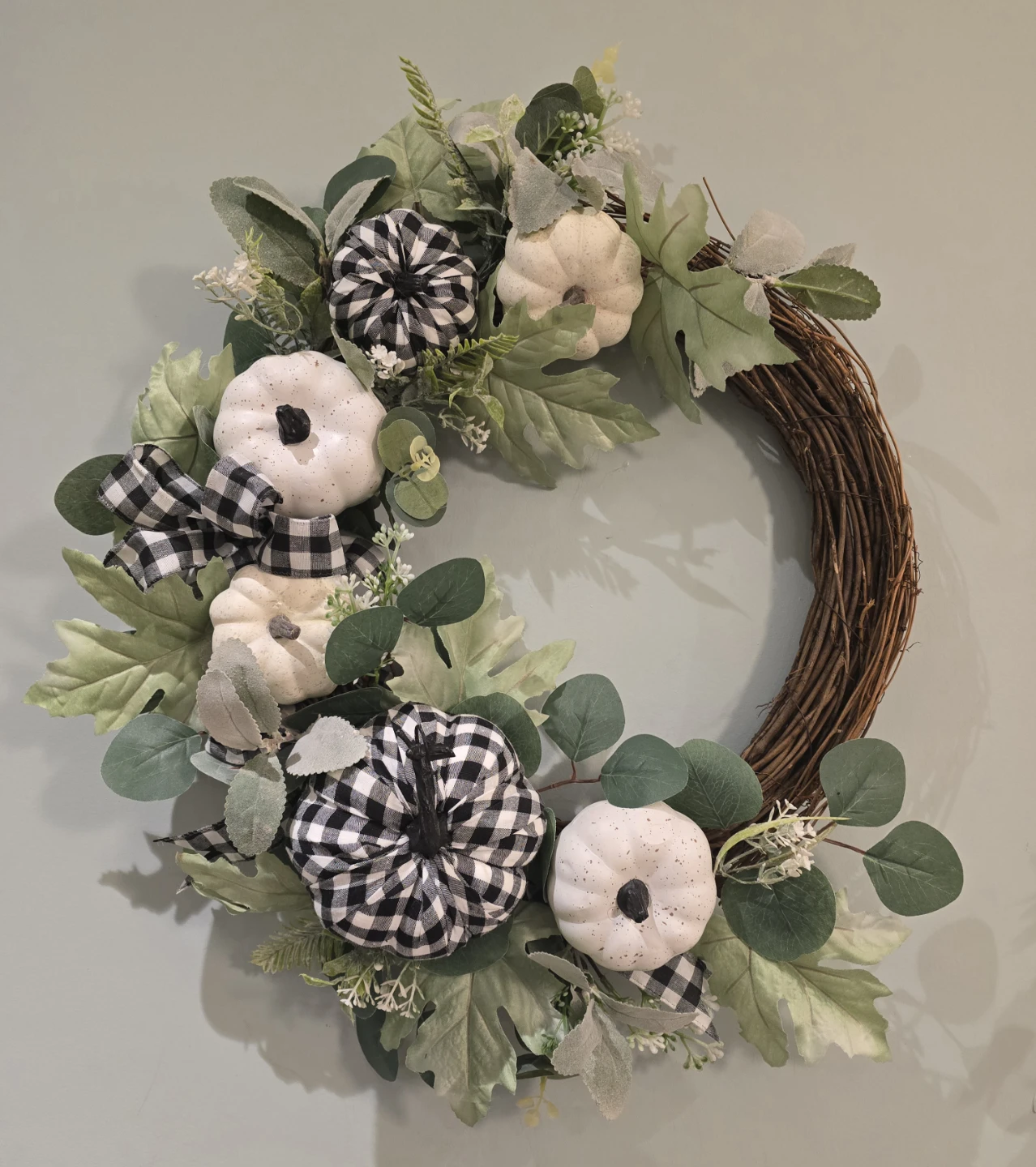 Fall Pumpkin Wreath with Buffalo Check Bow