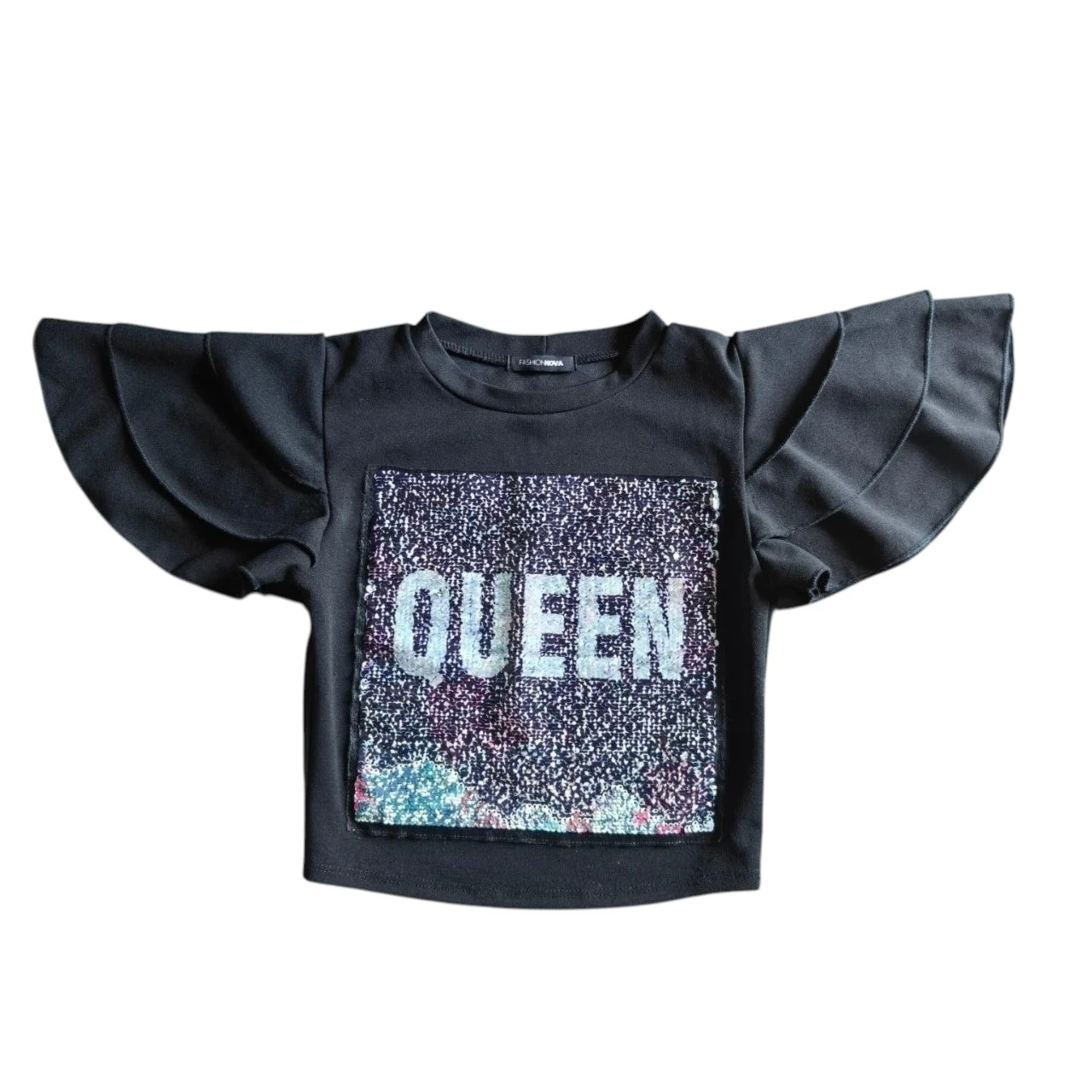 Fashion Nova Women's QUEEN/Tiger Reversible Sequin Top – Size XS