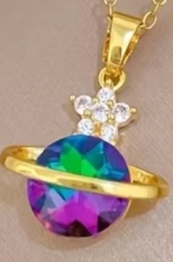 Gold-toned planet pendant with stones Medallion For Necklace