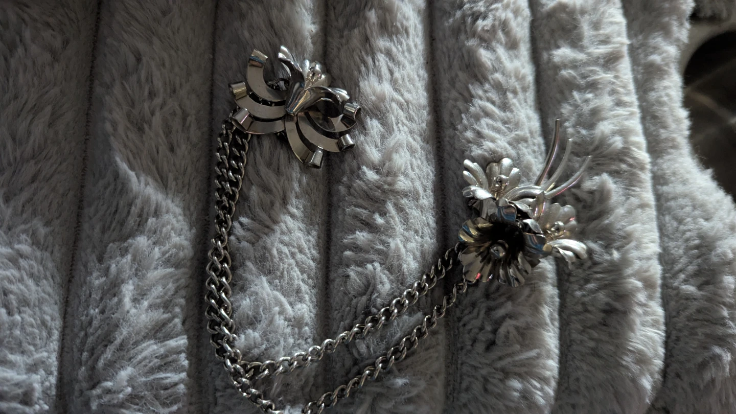 Silver-tone Brooch with Chain