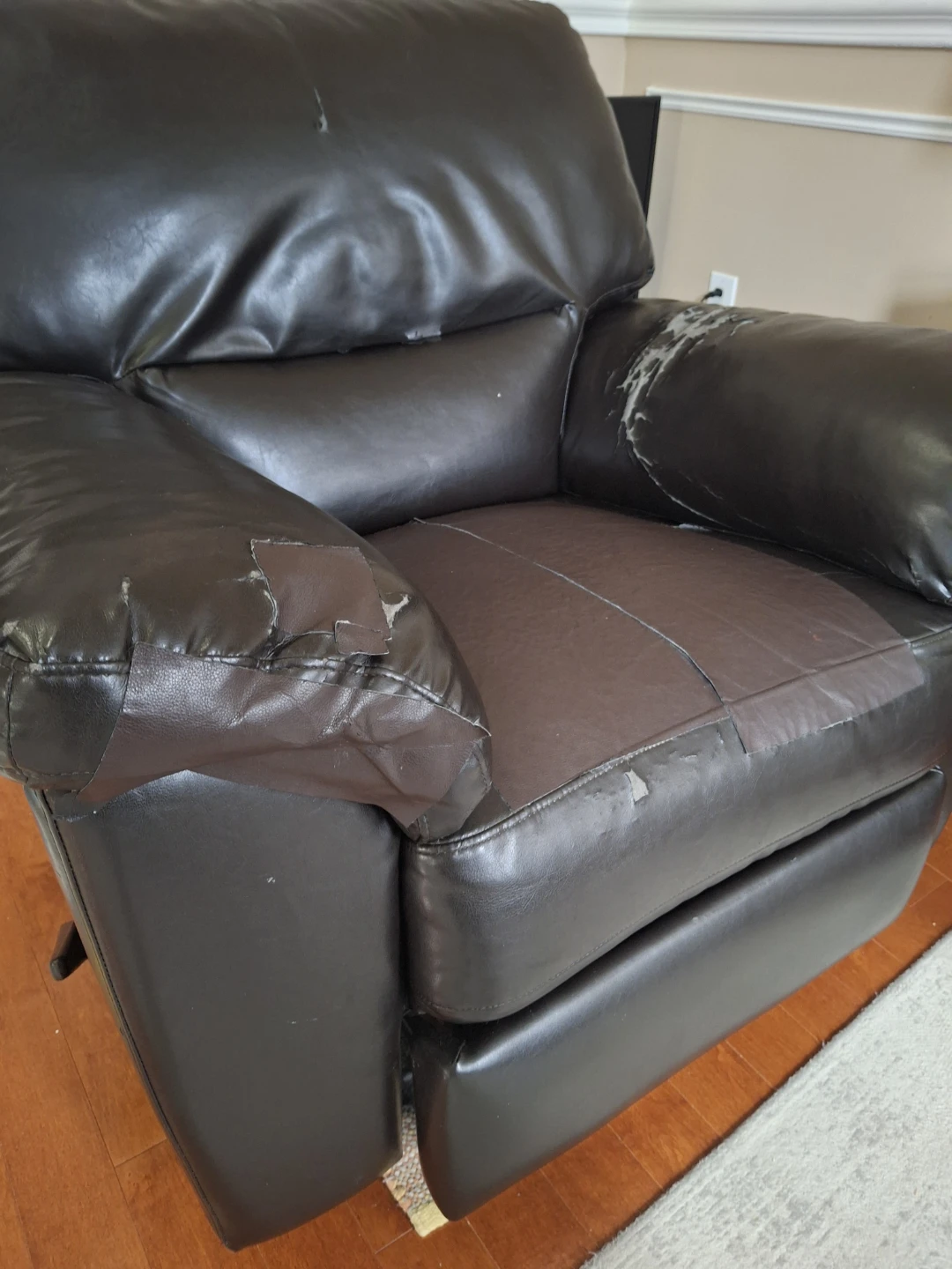 Brown Faux Leather Recliner - fabric aged - photo 3