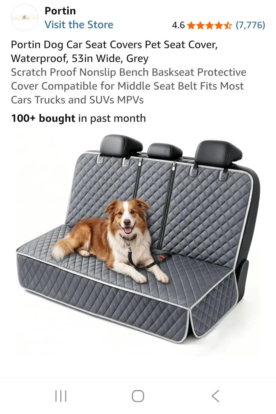 Unused Portin Grey Dog Car Seat Cover - 53in Wide