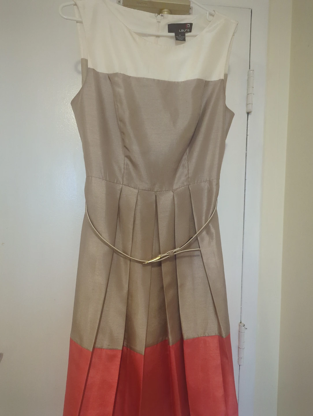 Laura Beige and Coral Color Block Dress Size 12 - photo 2