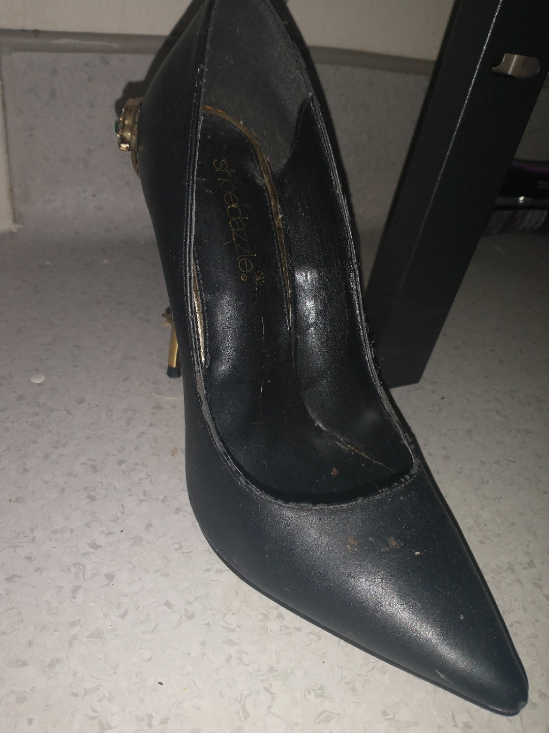 Shoedazzle Black Pointed Toe Heels with Snake Detail - photo 3