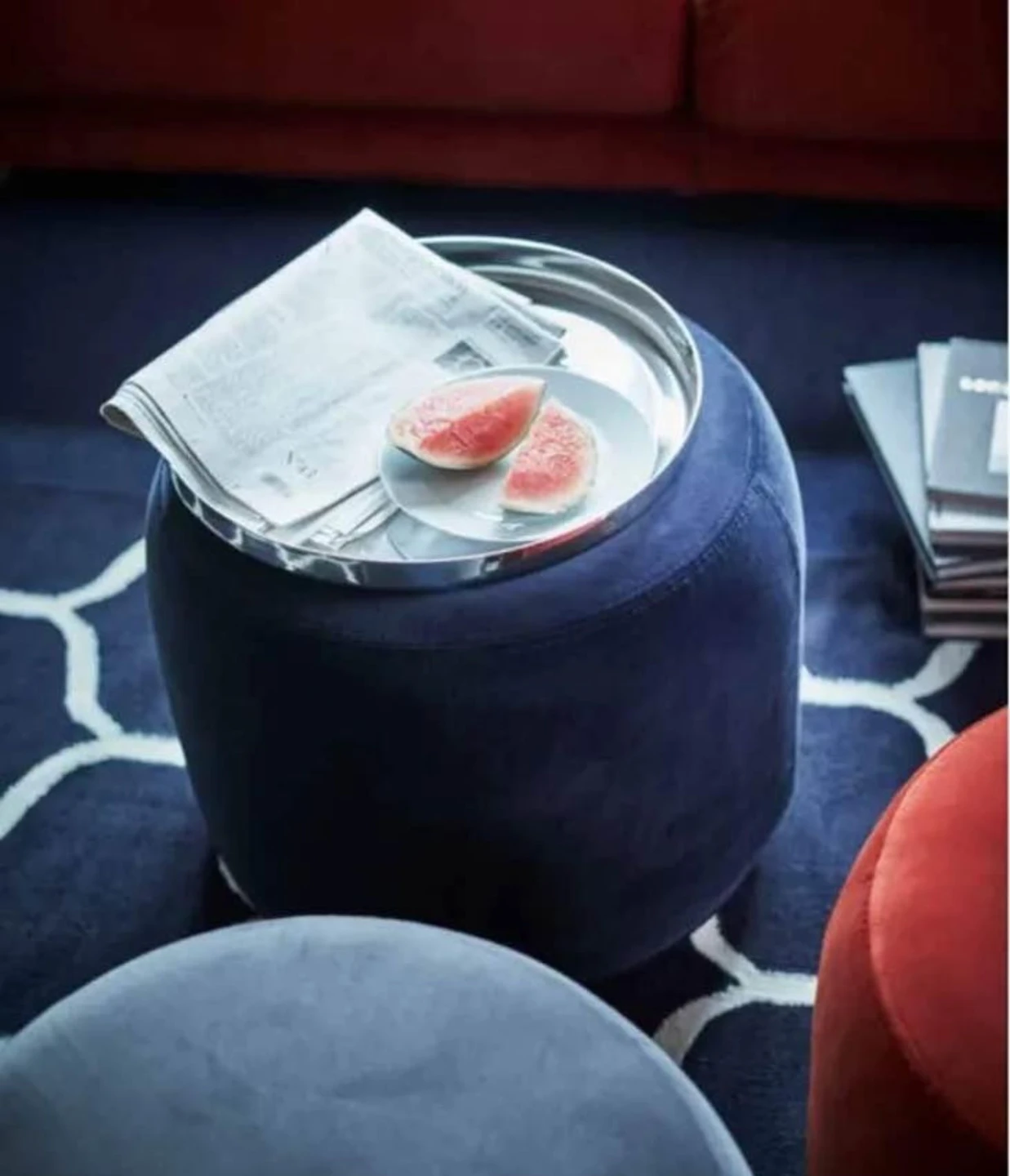 Ikea Stockholm Dark Blue Velvet Ottoman