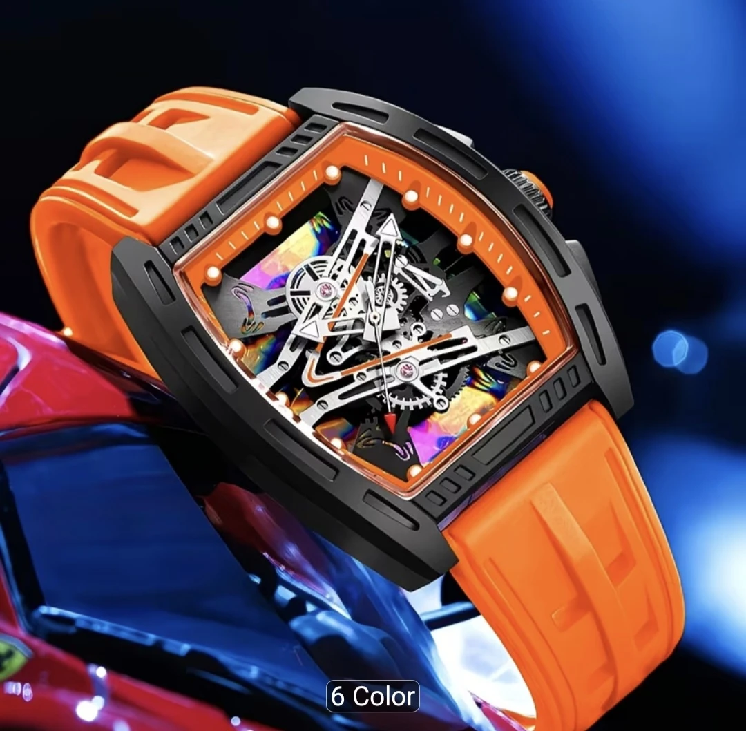 Skeleton Dial Watch - Orange