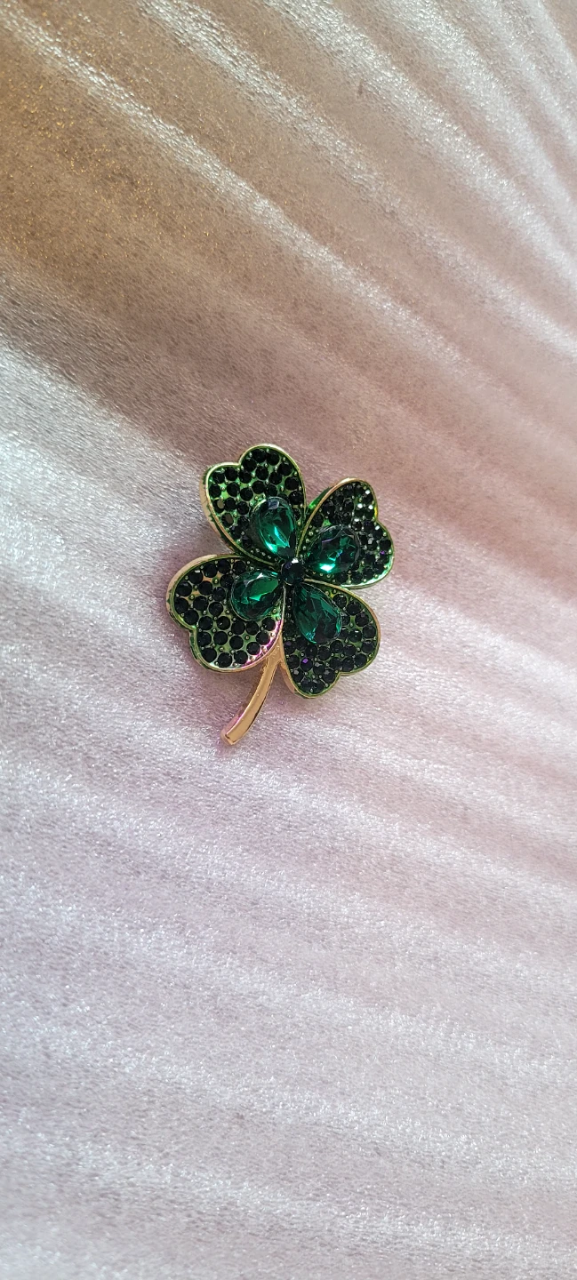 Four Leaf Clover Pin with Green Gems