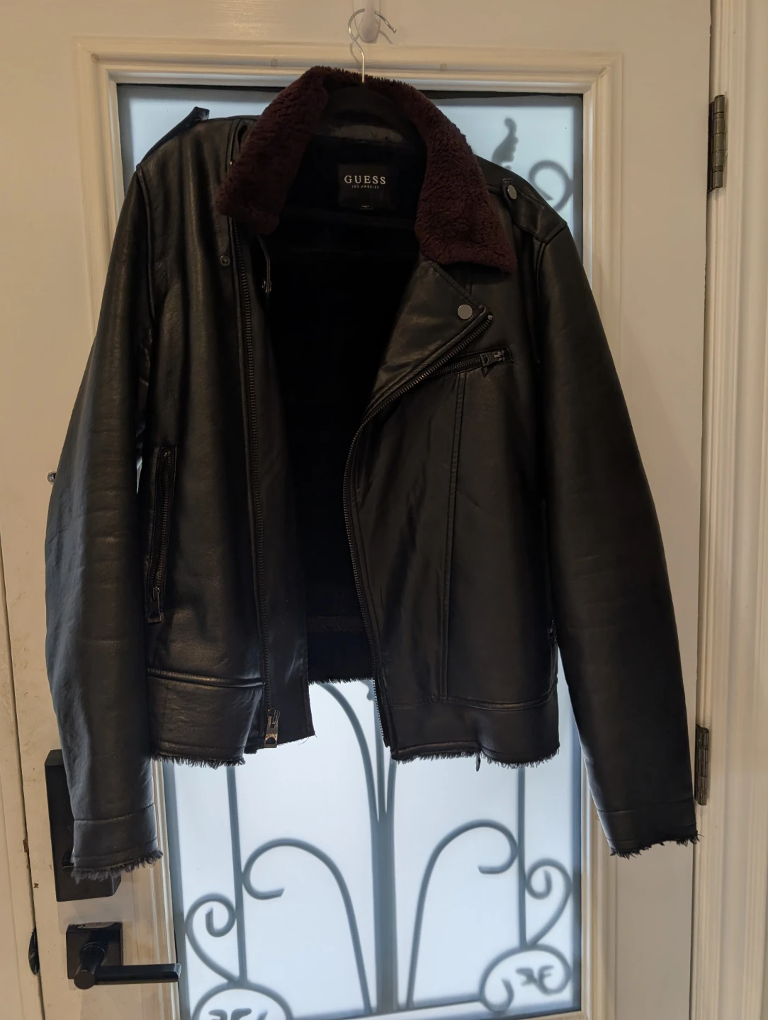 Guess Black Faux Leather Moto Jacket Mens L - photo 3