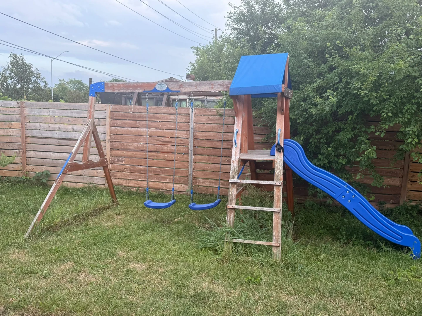 Wooden Swing Set with Slide and Swings
