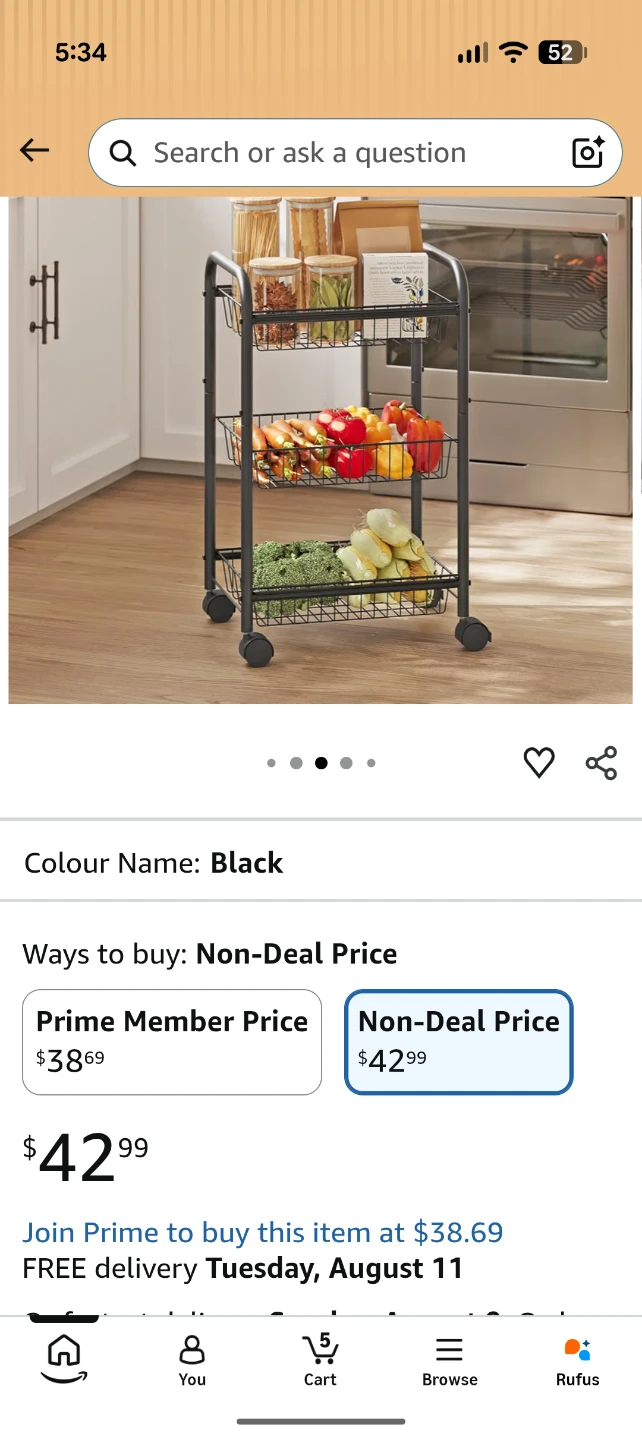 SONGMICS 3-Tier Rolling Cart Black - photo 3