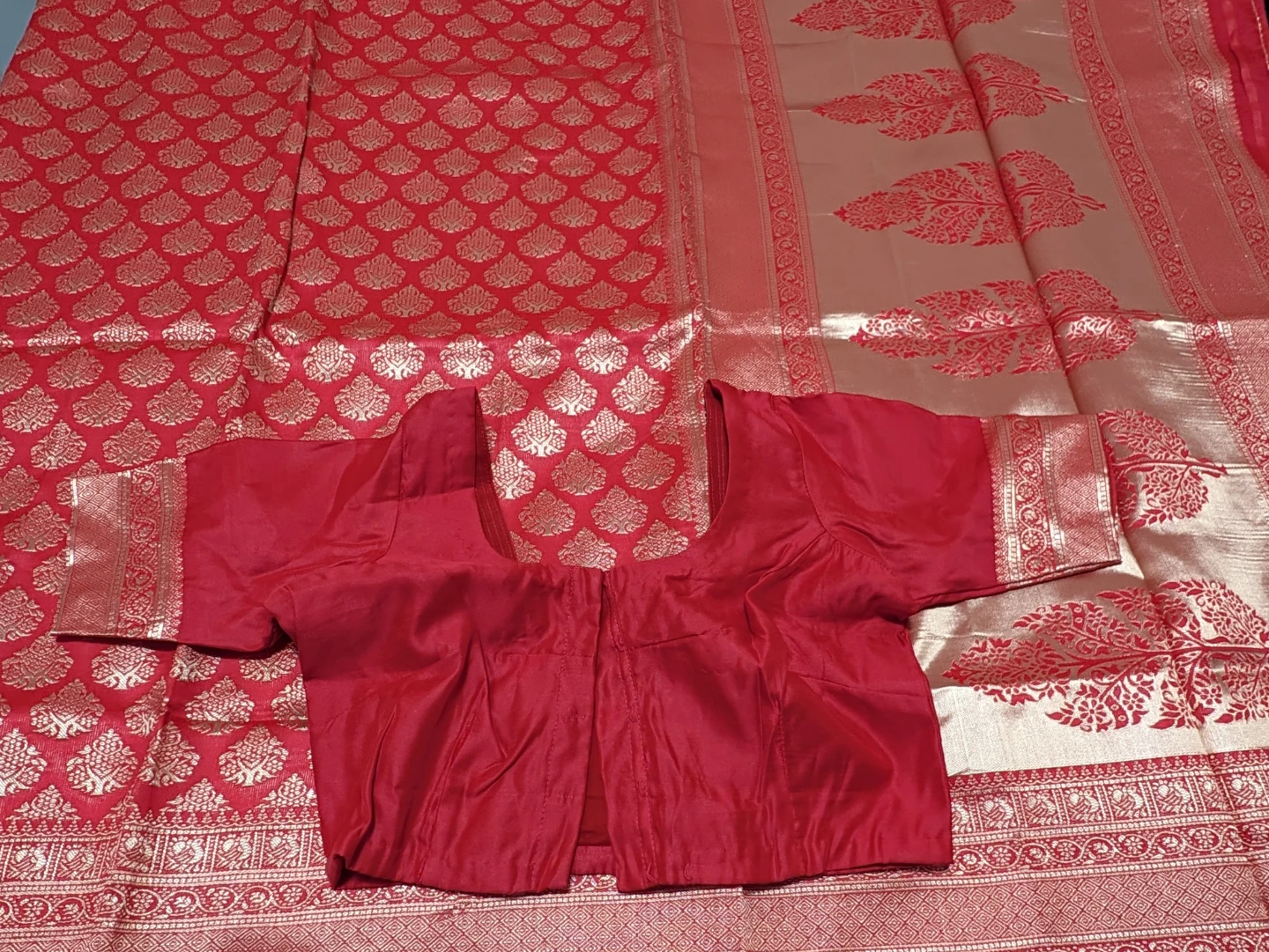 Red katan Saree with Blouse