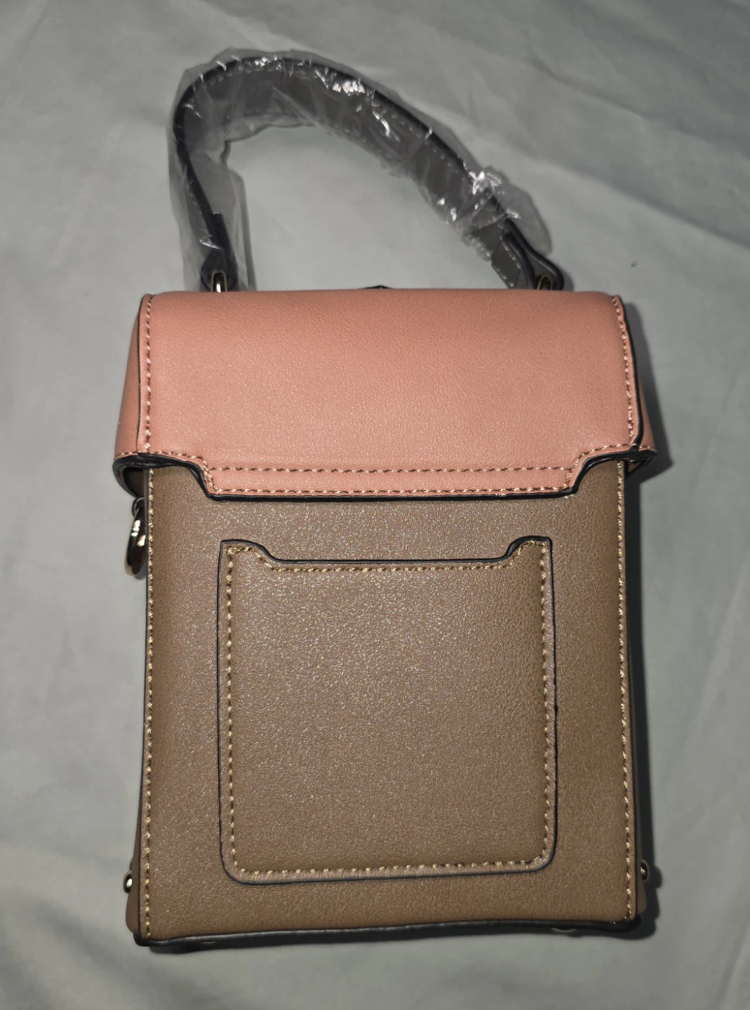 Small Faux Leather Crossbody Bag - Tan and Pink - photo 2