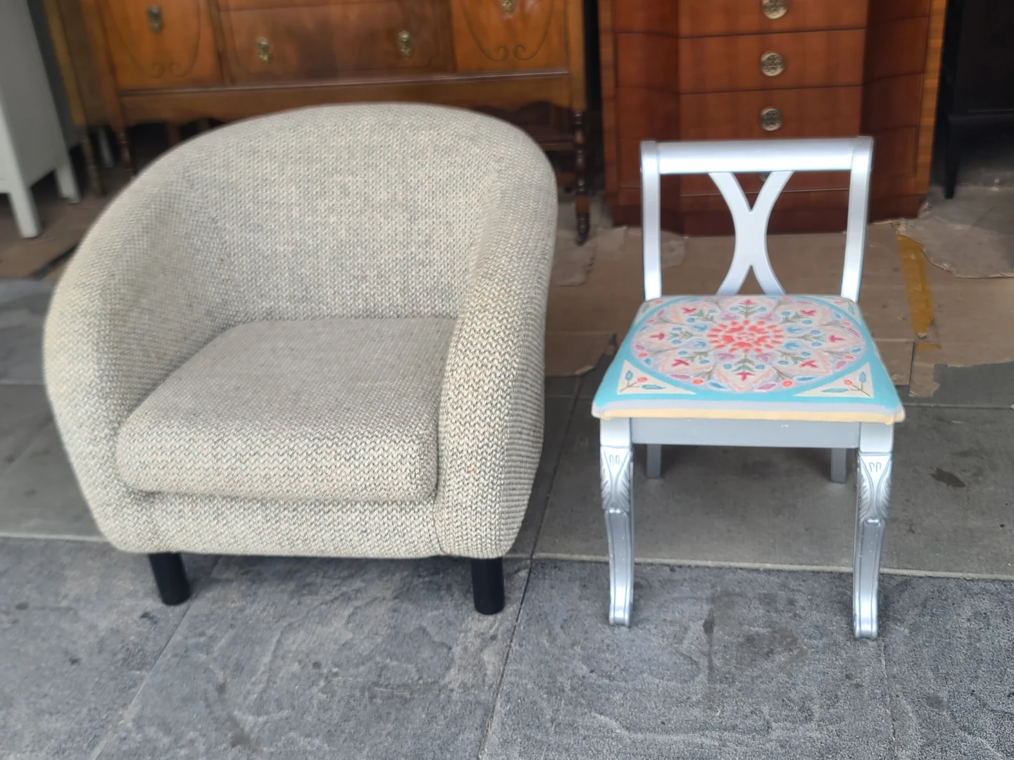 Textured Barrel Armchair and Silver Accent Chair Set