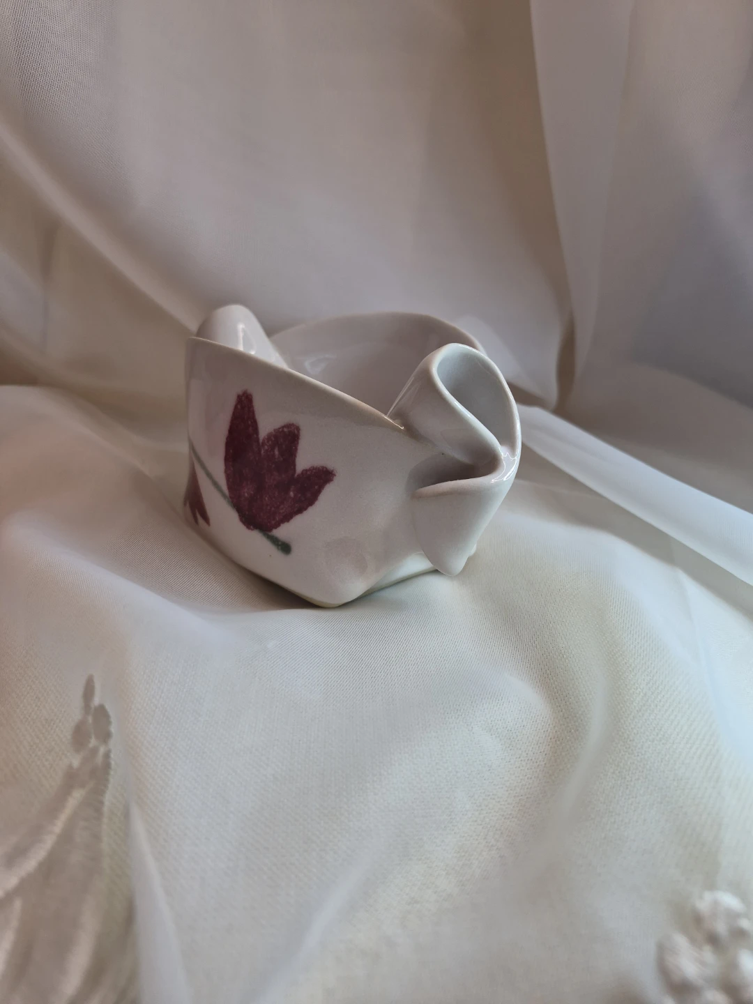 Vintage Hilborn Pottery White Pink Tulip Floral - photo 4