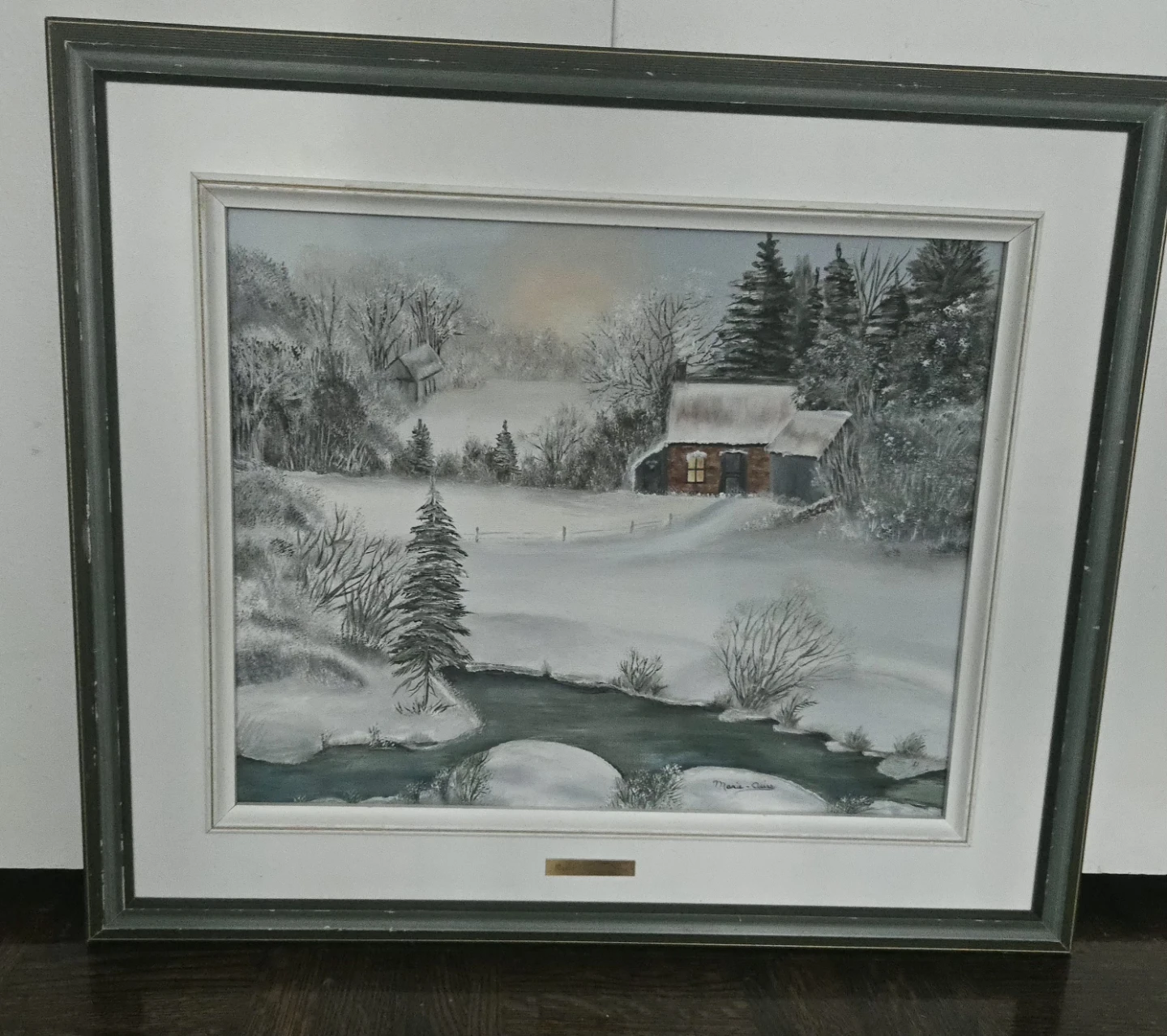 Framed Winter Landscape Painting by Marie Claire Turgeon