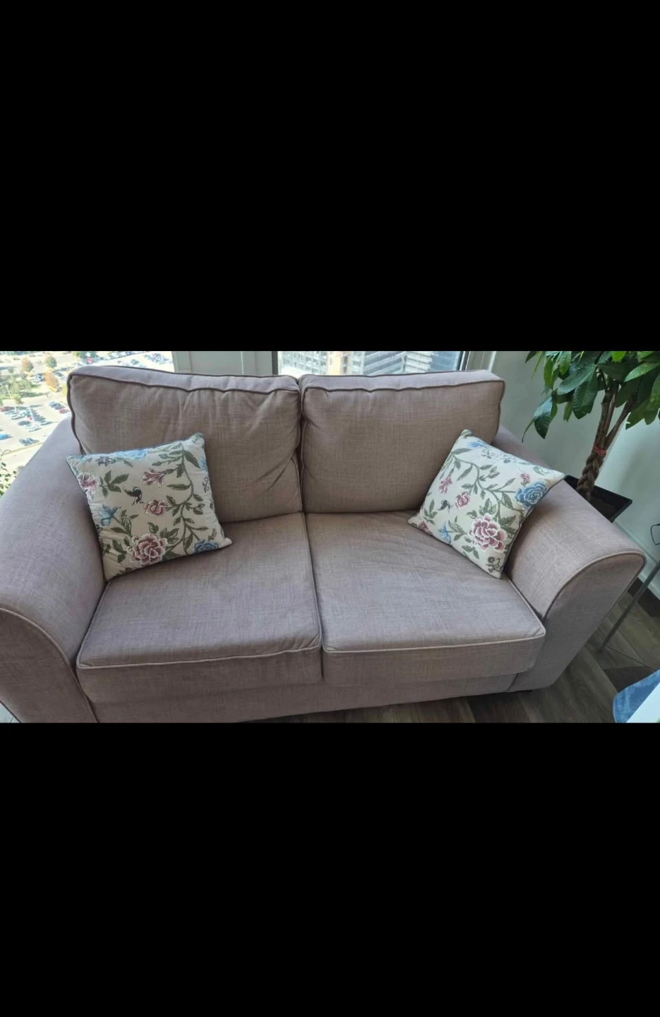 Mauve Fabric Sofa and Loveseat Set with decorative pillows - photo 3