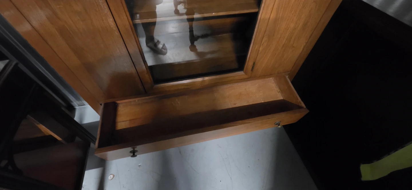 Vintage Wooden Display Cabinet with Glass Door and Drawer - photo 2
