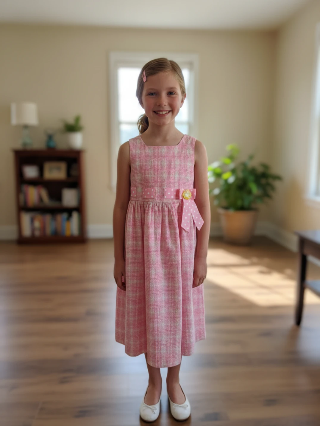 Bonnie Jean Pink Plaid Dress with Bow - Size 10