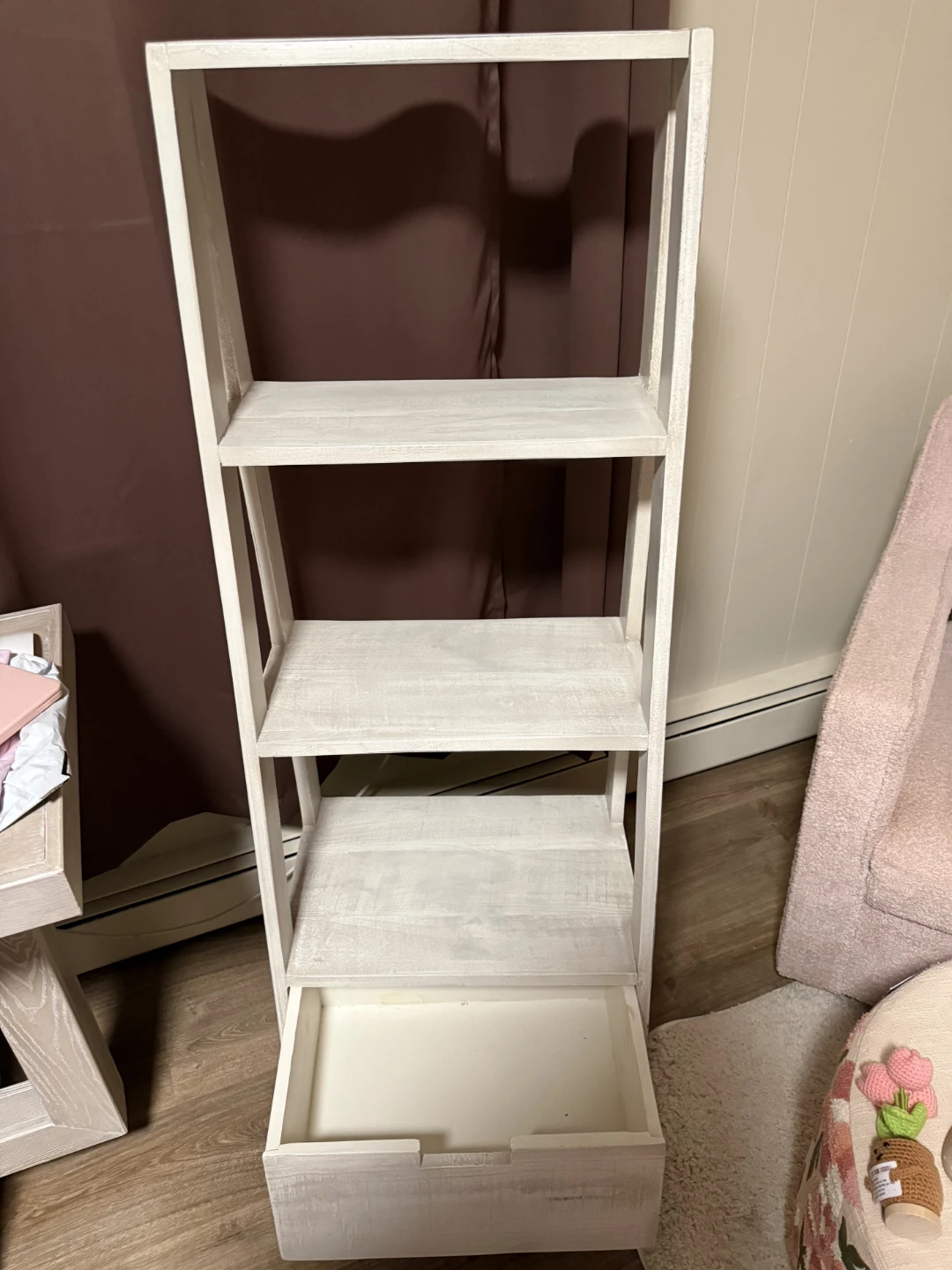 White Ladder Shelf with Drawer - photo 2