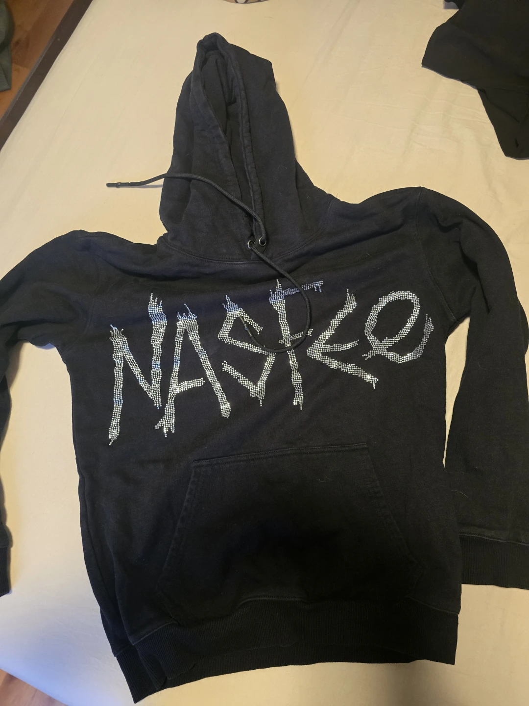 Naske rhinestone graphic hoodie in black