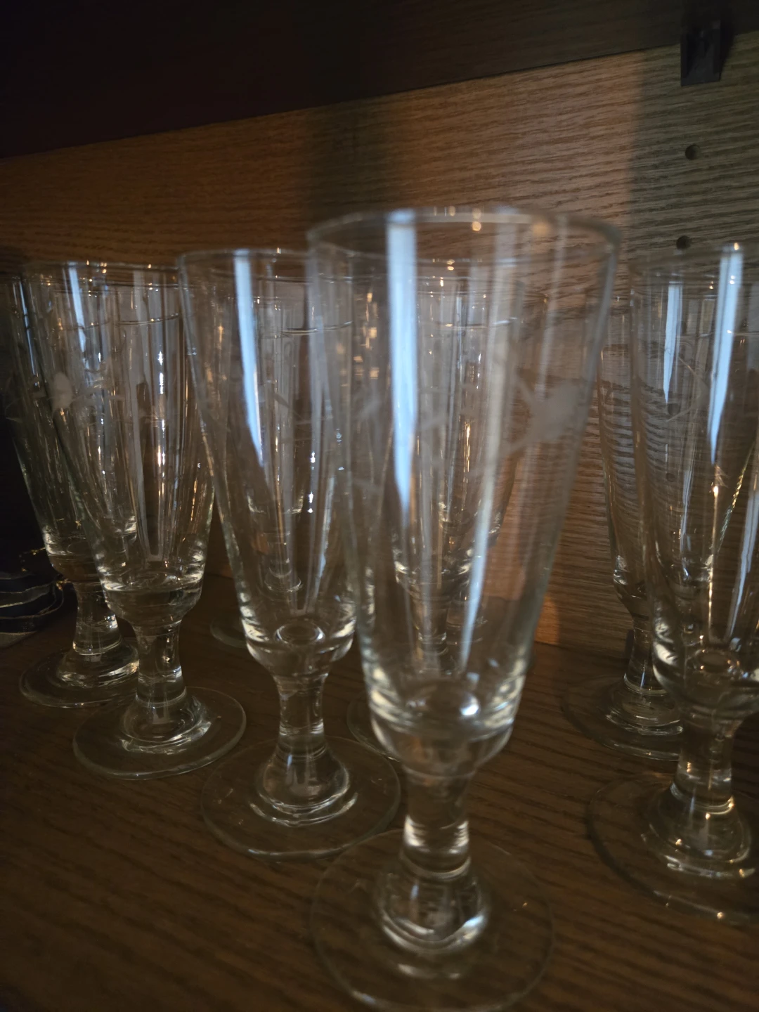 Set of 9 Etched Glass Stemware