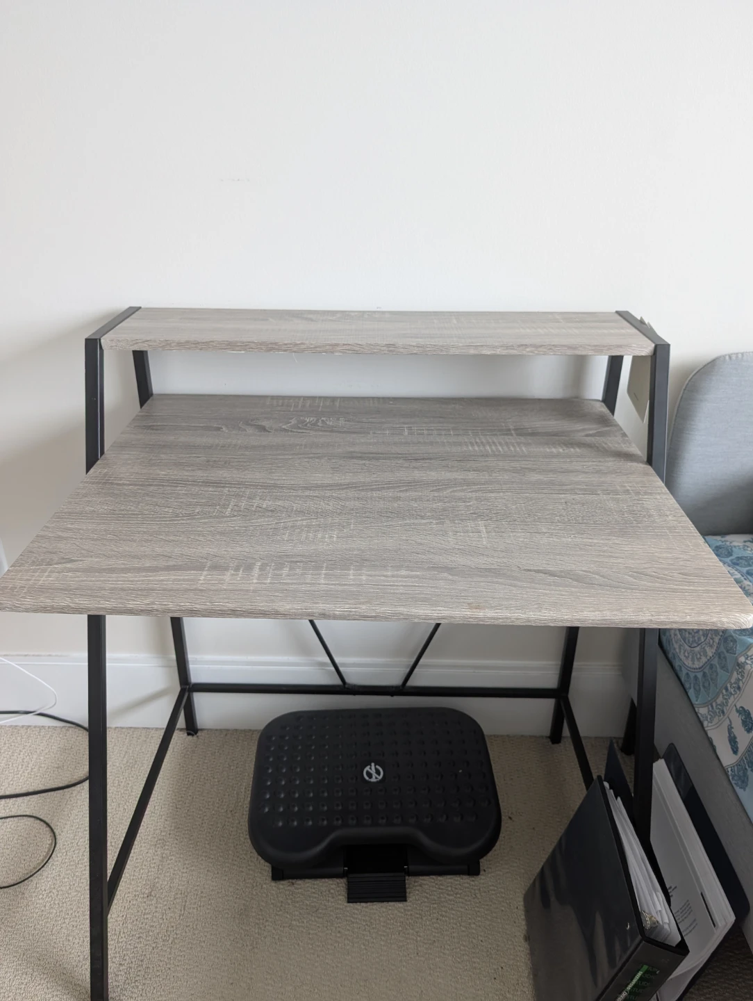 Grey Wood Grain Computer Desk with Shelf