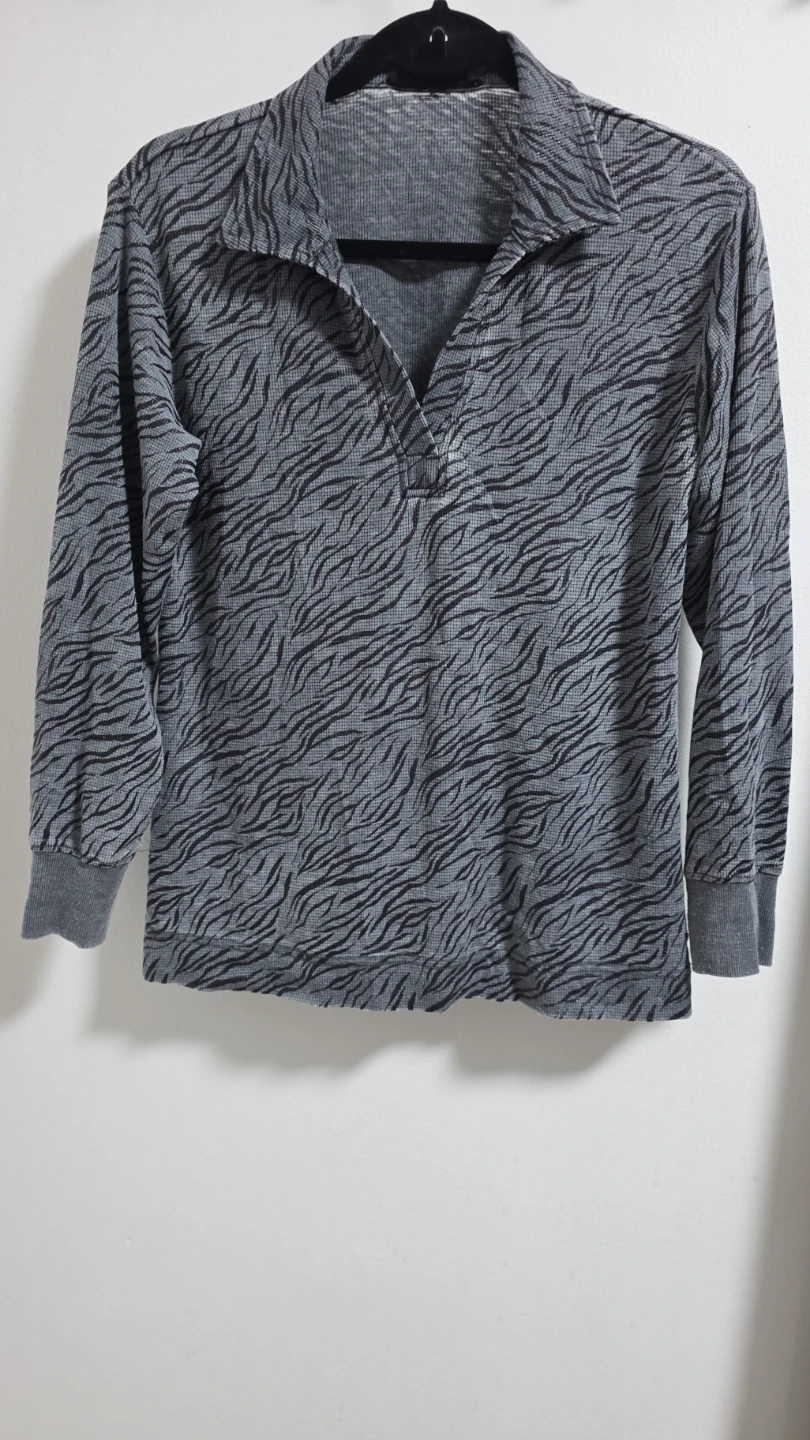 Zebra Print Waffle Knit Polo Shirt