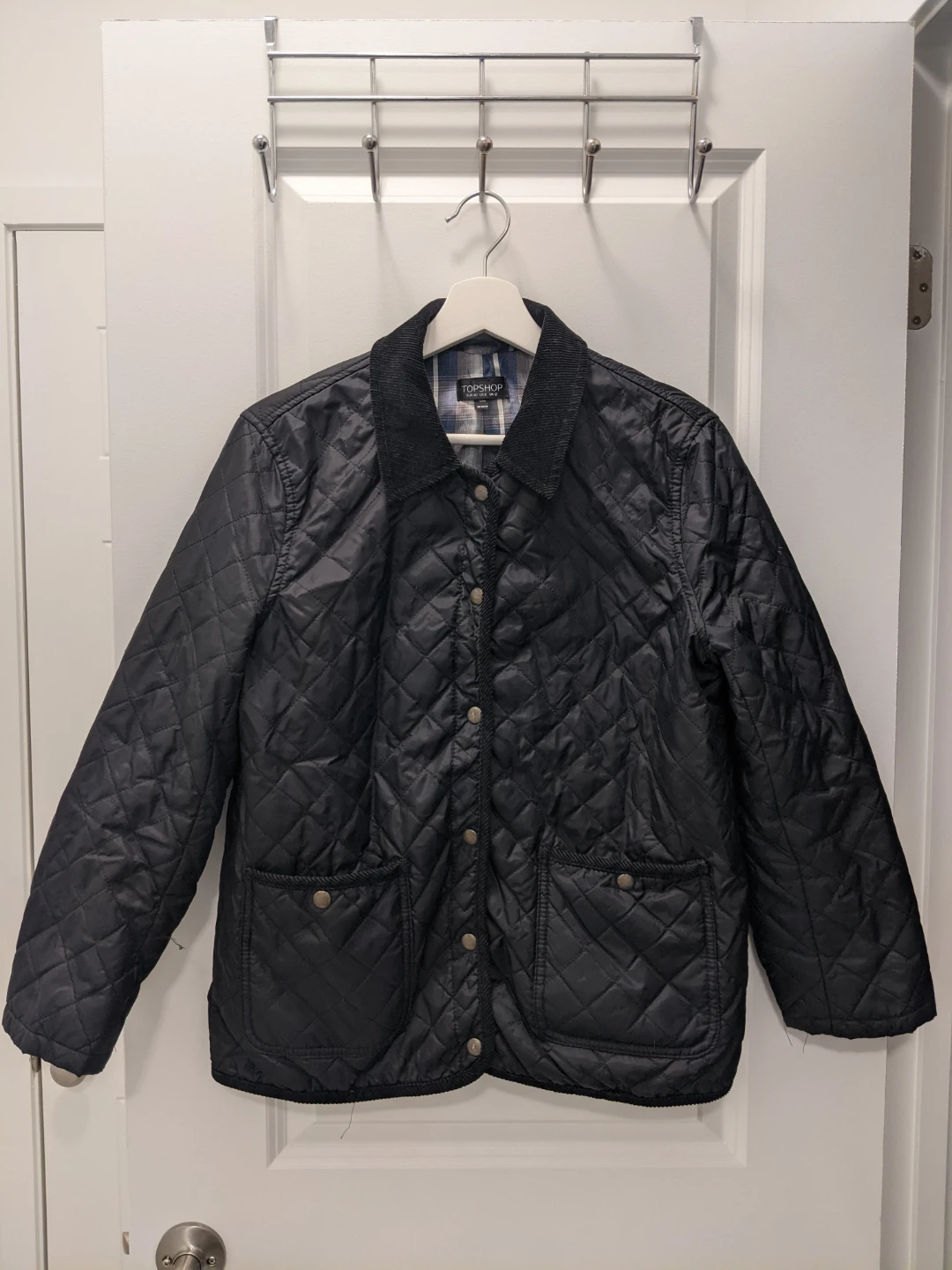 Topshop Barbour Black Quilted Snap-Front Jacket