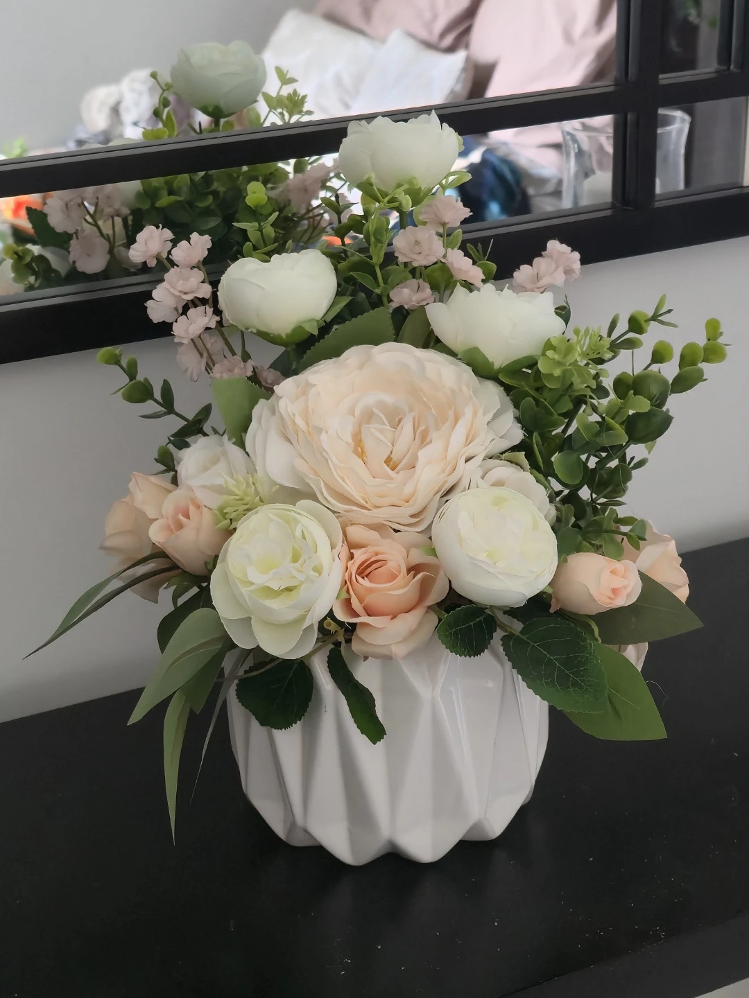 Artificial Flower Arrangement in White Geometric Vase - photo 2