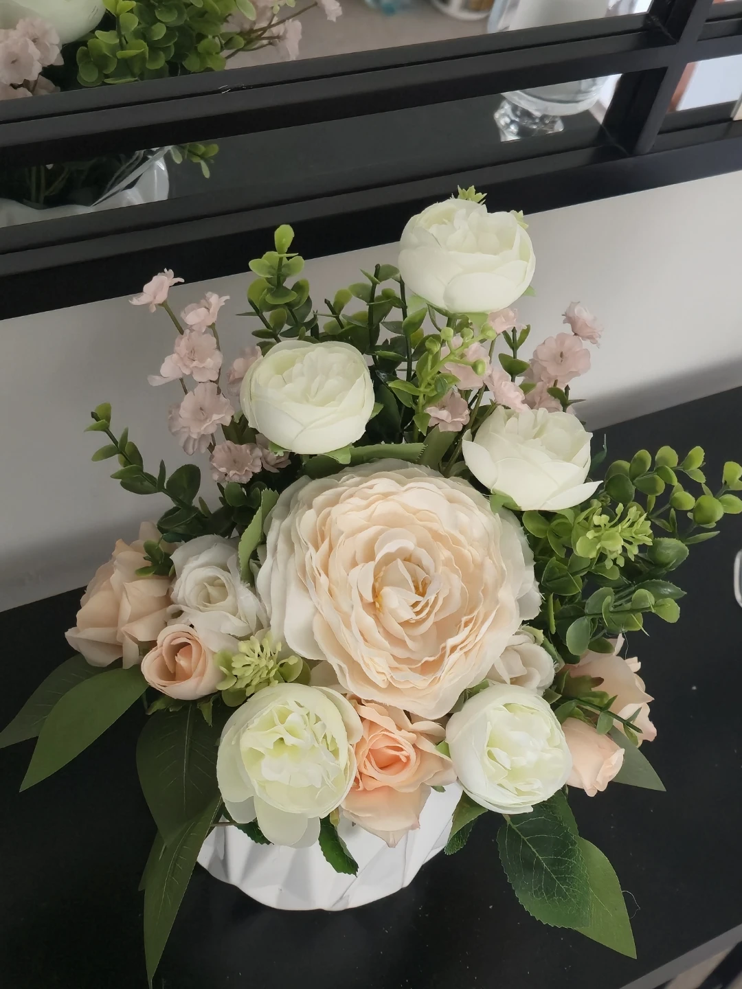 Artificial Flower Arrangement in White Geometric Vase - photo 3
