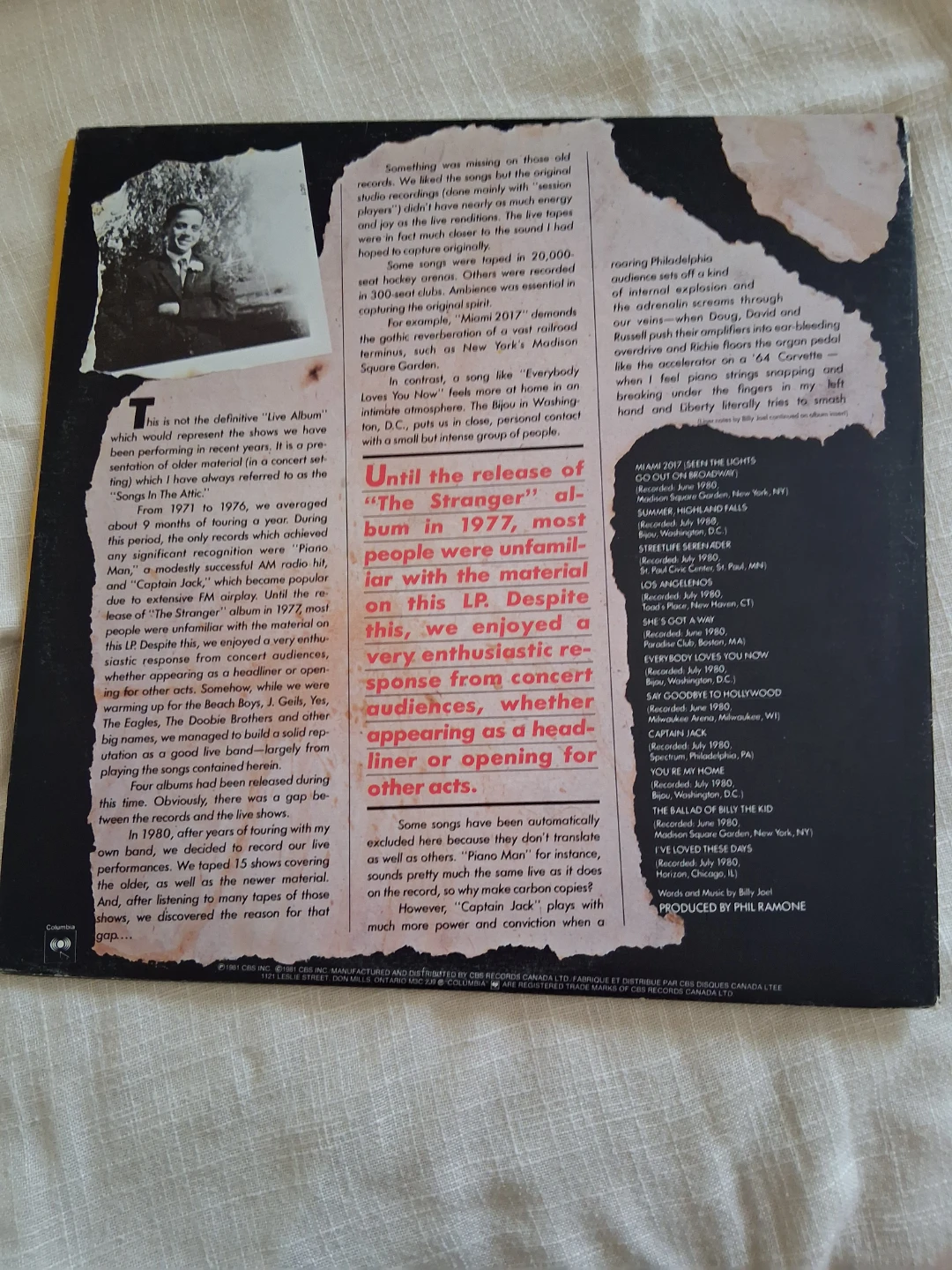 Billy Joel Songs in the Attic Vinyl Record - photo 2