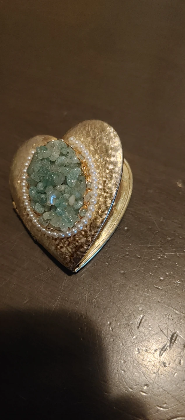Vintage Heart Shaped Trinket Box with Green Stones