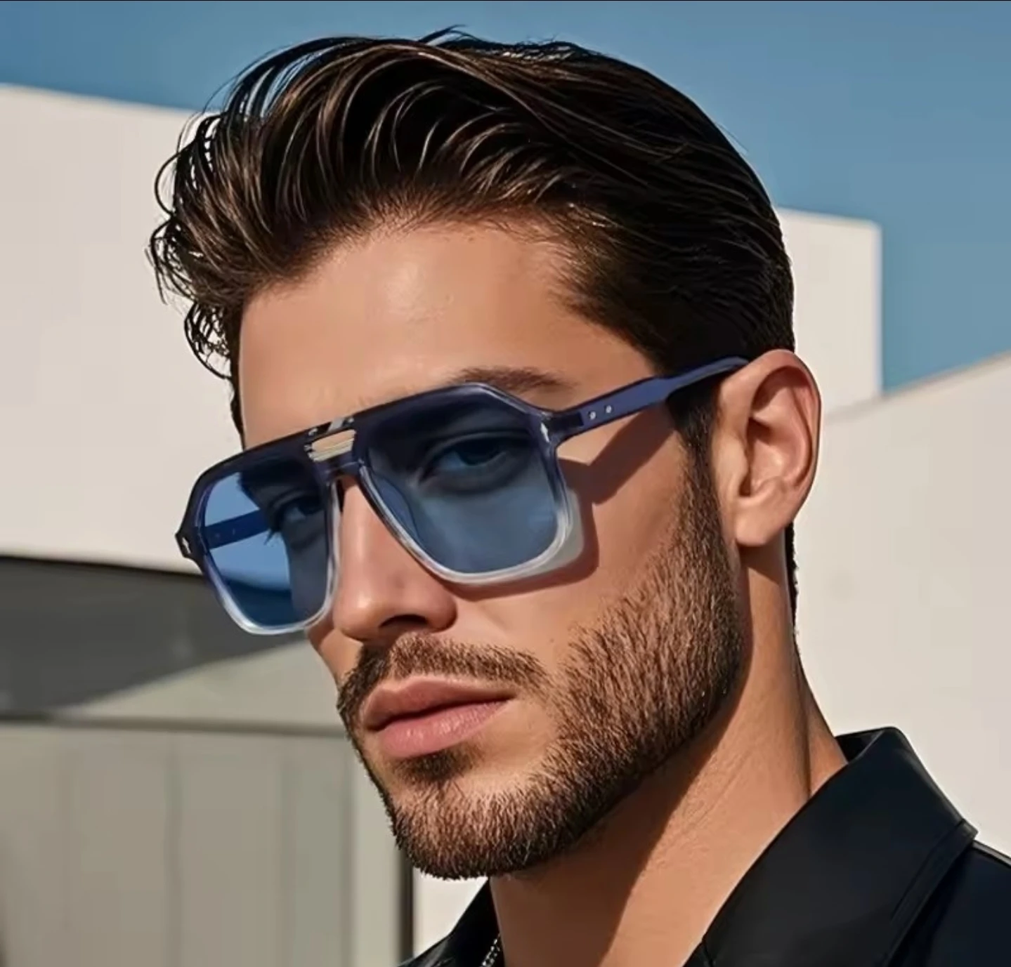 Men's Square Blue Lens Sunglasses