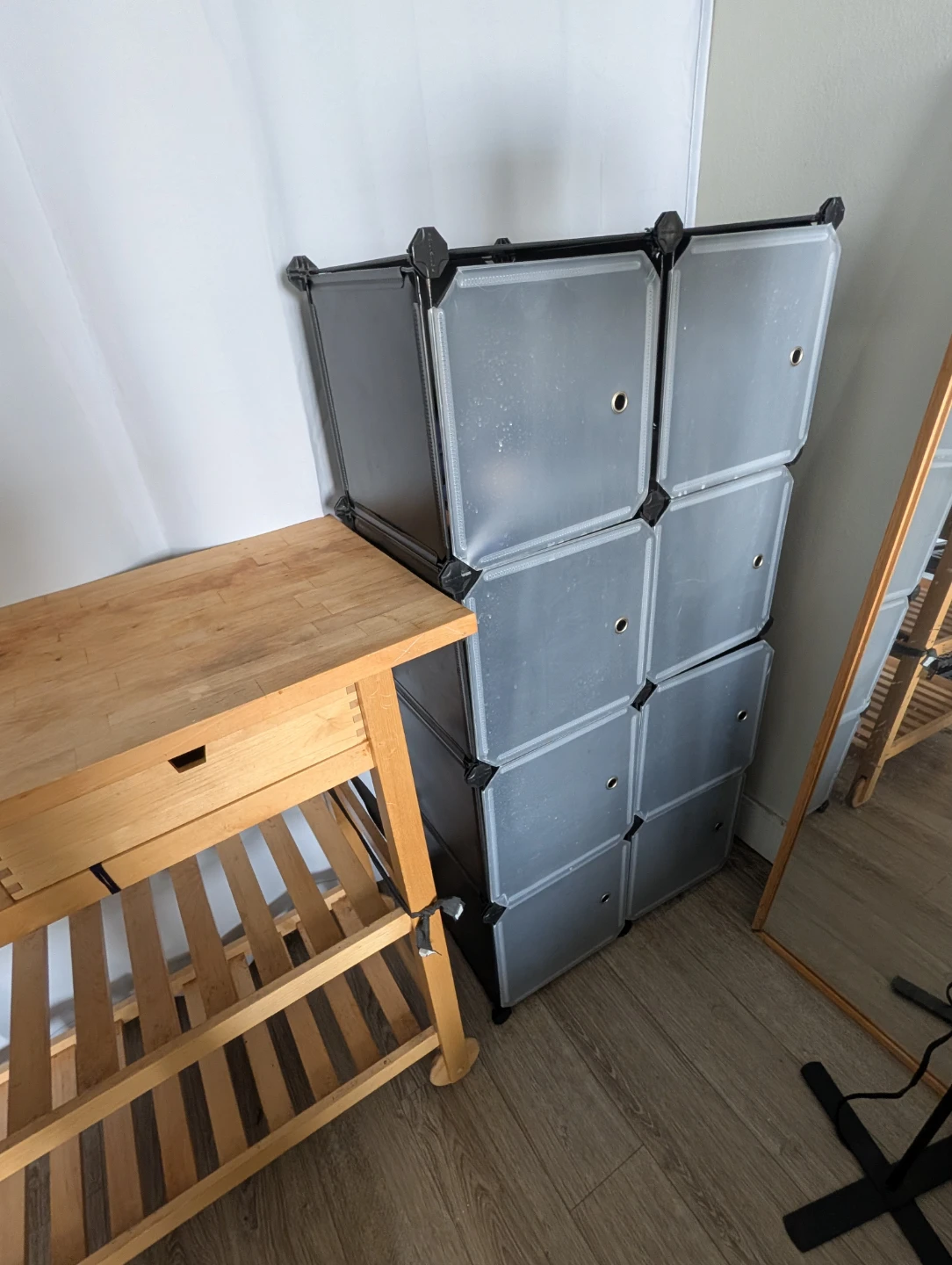 Plastic rack, IKEA wobbly kitchen table, and plastic rack - photo 3