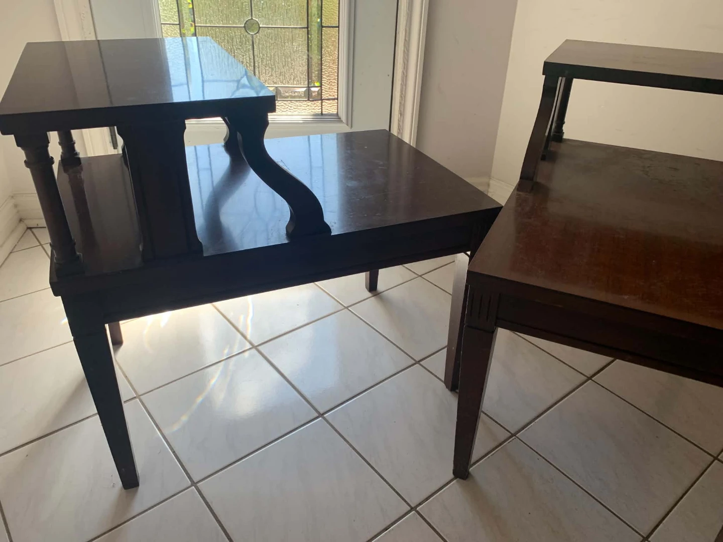 Pair of Dark Wood Tiered Side Tables - photo 2