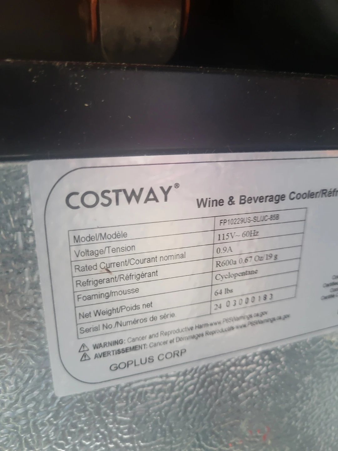 Costway Wine & Beverage Cooler , not cooling - photo 4
