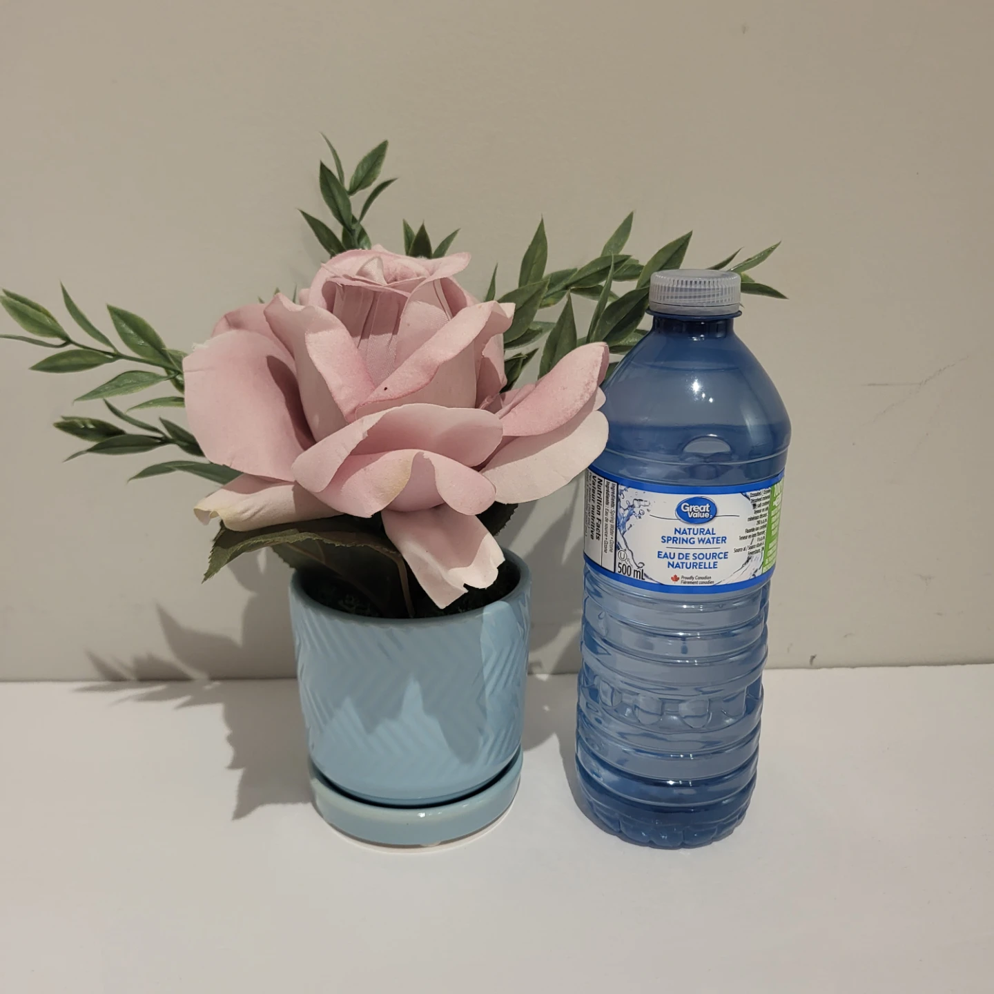 Pink Artificial Rose in Blue Ceramic Pot - photo 3