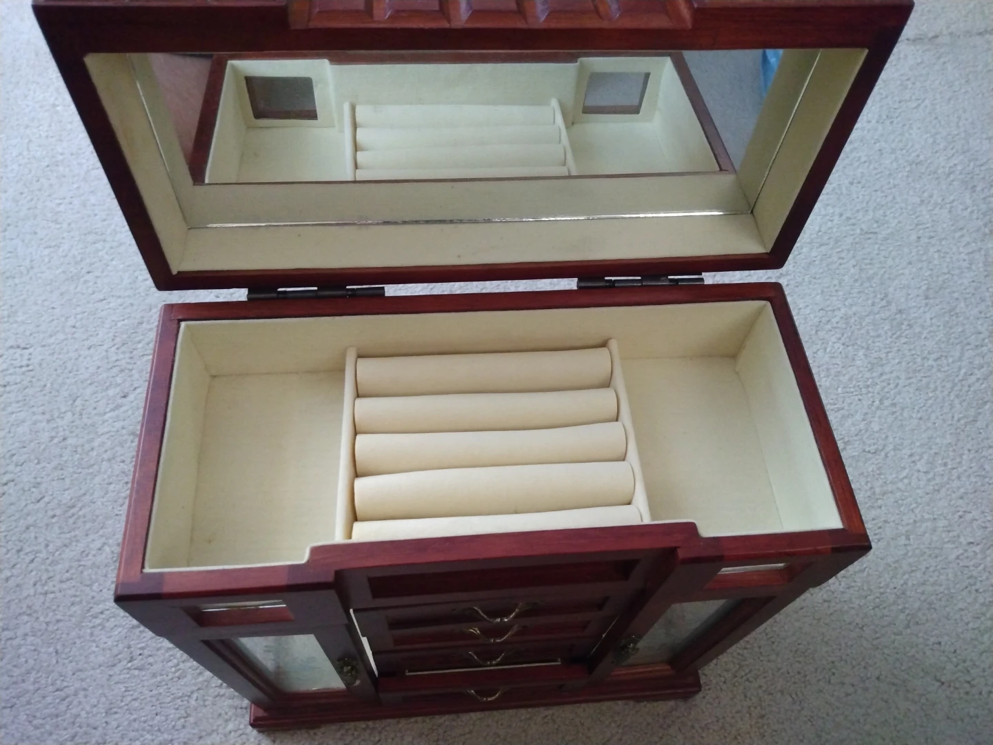 Wooden Jewellery Box with Drawers and Mirrored Lid - photo 4