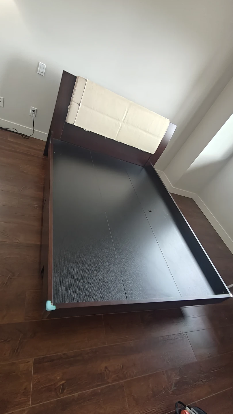 Queen Size Dark Wood Bed Frame with Storage